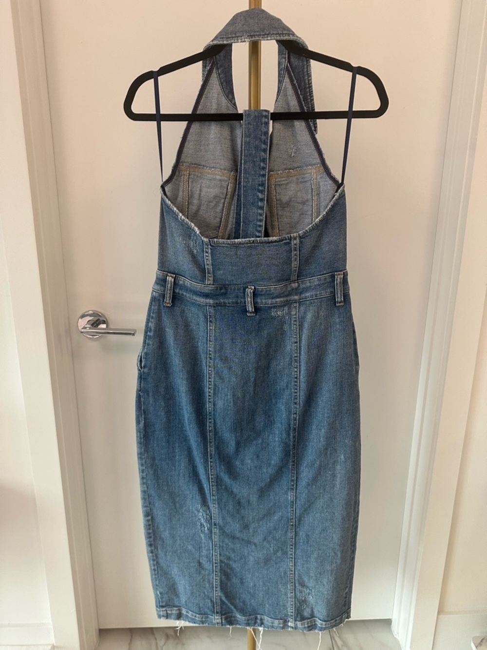 Retrofete Logan Light Blue Denim Halter Button-Front Midi Dress - Picture 7 of 9